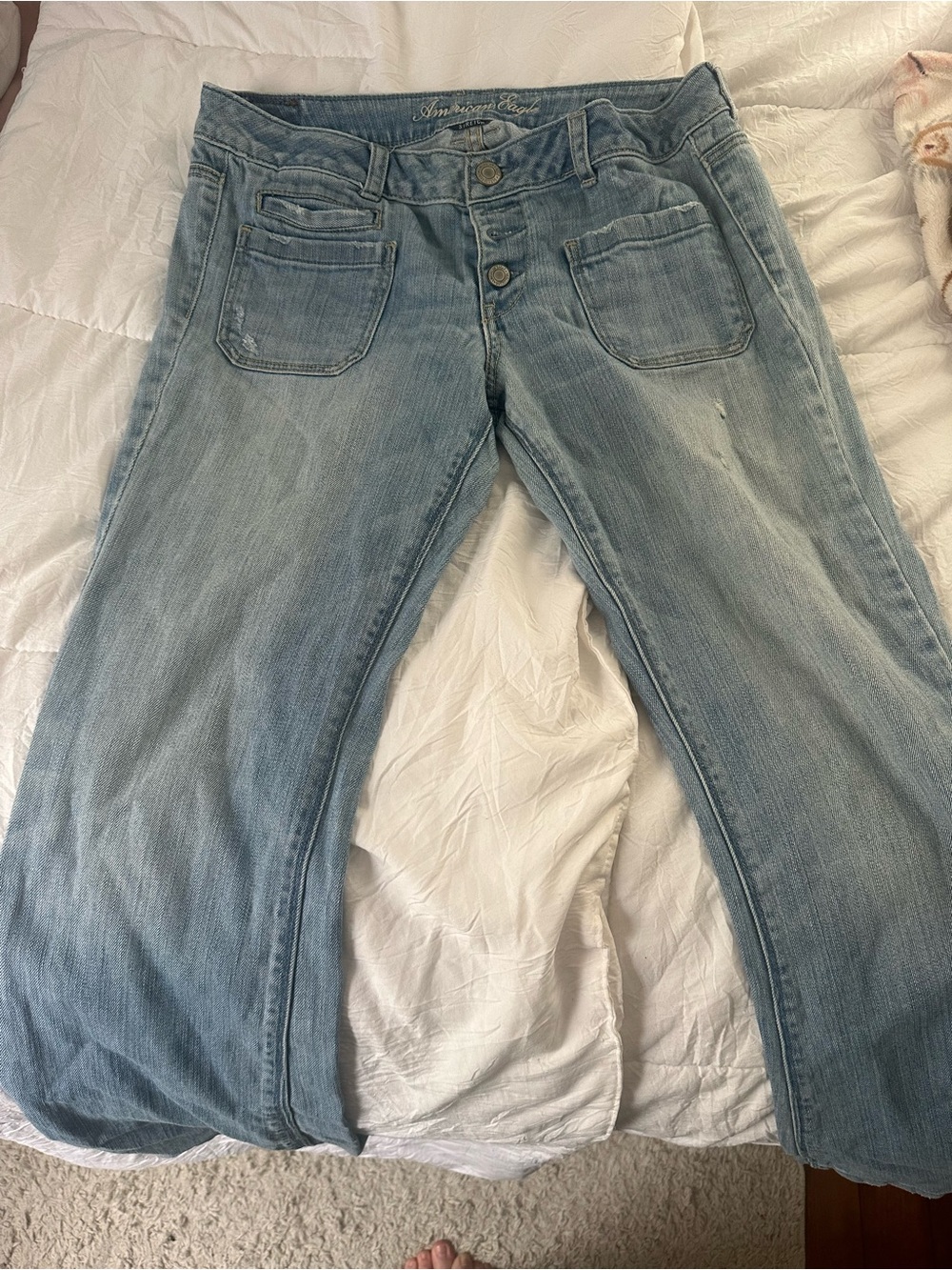 American Eagle Outfitters Light Blue Flare Jeans with Button-Fly